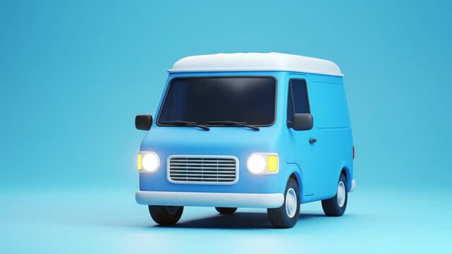Stylized blue delivery van against a solid blue background