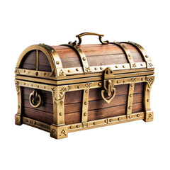 Vintage Wooden Treasure Chest with Brass Accents and Detailed Design
