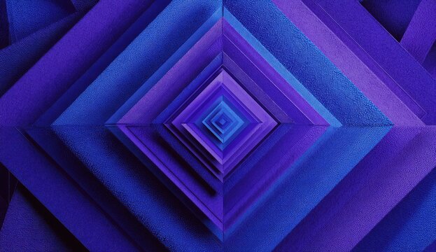 Abstract geometric pattern of layered, nested squares in shades of blue and purple