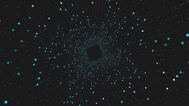 A modern and futuristic design is depicted in this image, featuring a black background adorned with white dots in circular arrangements, culminating in a central larger circle