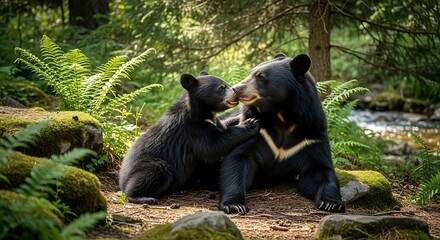 Bear Cub  Mother with Forest Embrace.