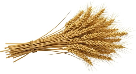 A bundle of dry golden wheat stalks tied together with twine