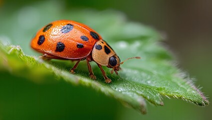 Fototapeta premium Close-up of a ladybug on a leaf (1)