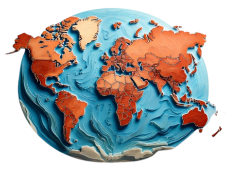 Minimalist 3D World Map Illustration on White (AI Generated)