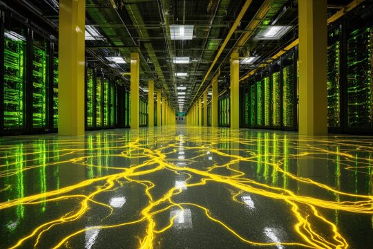 Vast server room, illuminated floor