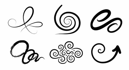 Hand drawn doodle spirals and curved strokes for abstract decoration, sketch design, and creative vector art.