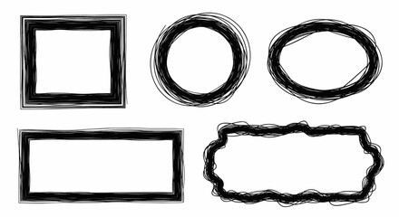 Hand drawn doodle frames and sketch borders for abstract decoration, creative graphic design, and vector art elements.
