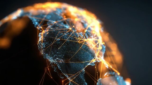 Global Network Connectivity: A dynamic visual showcasing the interconnectedness of the world through an abstract representation of a glowing globe linked by a network of lines.