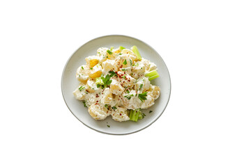 Creamy Homemade Potato Salad with Parsley and Paprika Isolated on Transparent Background