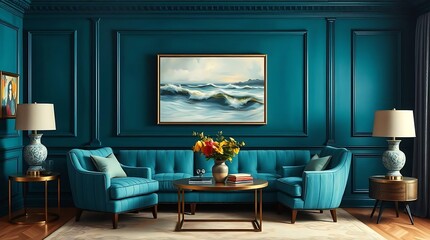 Teal living room interior