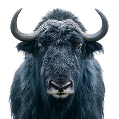 Closeup of a majestic yak isolated on transparent background.