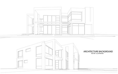 3d wireframe of building. sketch design.Vector
