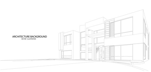 3d wireframe of building. sketch design.Vector
