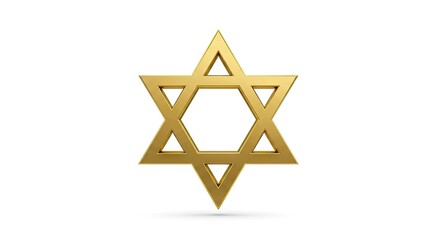 A gold Star of David stands centrally casting a soft shadow on a stark white background
