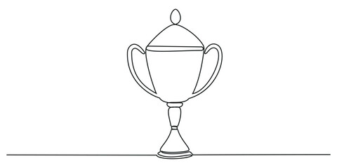  Trophy cup continuous one line drawing. Trophy cup line art vector illustration. Winner trophy single line icon drawing. Winner trophy symbol. vector illustration,