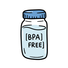 Glass jar labeled BPA free containing clear liquid  