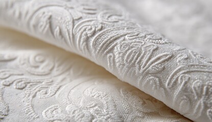 Obraz premium Close-up of embossed white fabric with intricate pattern