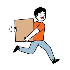 Person running with box in casual clothing  