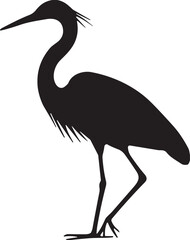 Heron or Egret Silhouette Standing on One Leg with Curved Neck Long Beak Minimalist Bird Vector Illustration for Wildlife Design
