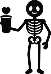  Skeleton showing coffee heart National Day Cartoon Minimal Clipart Silhouette Vector