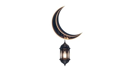 Crescent moon holding a lantern detailed black and silver color scheme