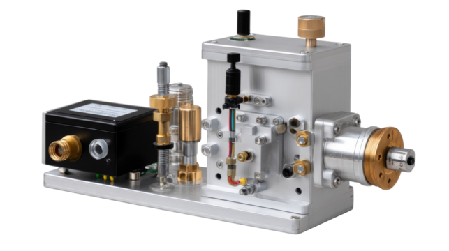 Precision Engineering Device: A detailed view of a complex, cutting-edge engineering instrument, showcasing its intricate design and technological precision.