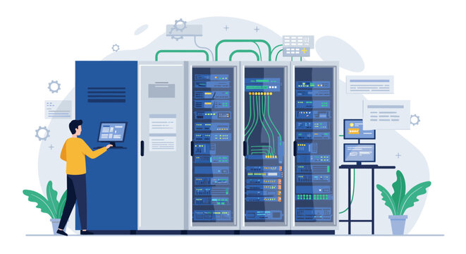 Data center maintenance with technological devices and server equipment