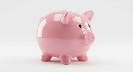Fototapeta premium Glossy pink piggy bank stands on a plain white background