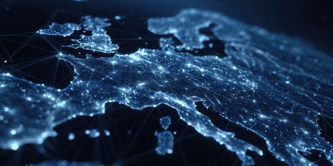 European map with glowing network of interconnected cities