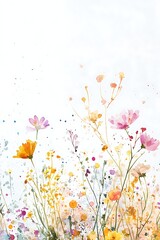 A delicate watercolor painting of wildflowers in pastel shades of pink, yellow, and orange, creating a dreamy and whimsical floral illustration.