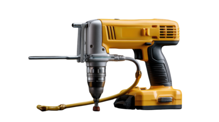 Precision Power: A close-up, studio shot of a professional yellow drill, expertly engineered for intricate craftsmanship and industrial tasks.