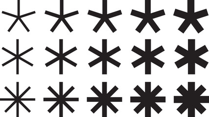Asterisk Symbol Icon Set - Vector Asterisks in Varying Line Weights and Styles