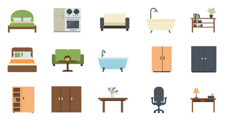 Home furniture set: modern flat design of household essentials