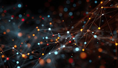 Abstract network of interconnected points and lines.  Dynamic particles