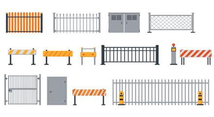 Collection of flat style fences and barriers for urban and industrial design projects