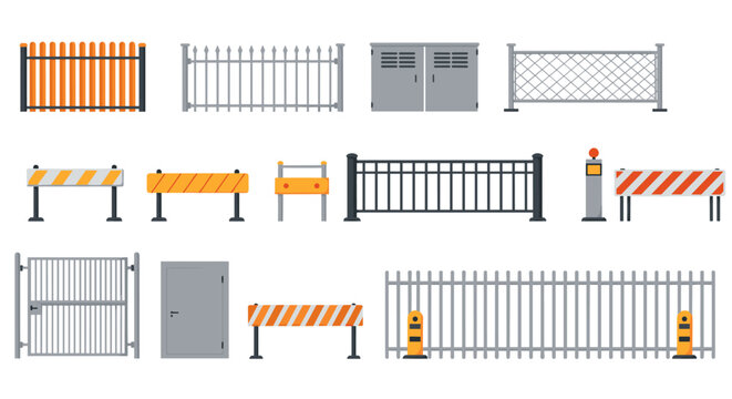 Collection of flat style fences and barriers for urban and industrial design projects