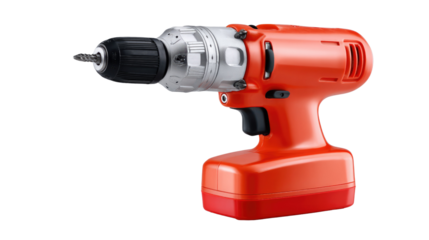 Cordless Drill Tool: A close-up view showcasing a red and black cordless drill, a quintessential tool for construction and home improvement projects.