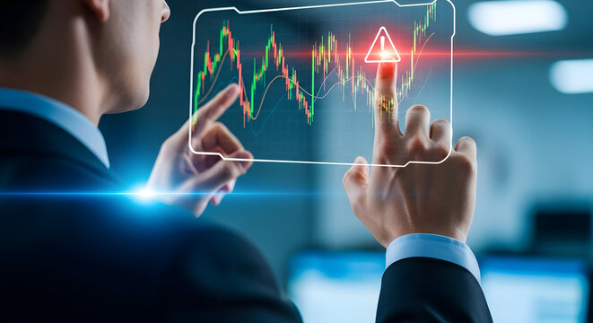 Trader analyzing stock market data with potential financial risk