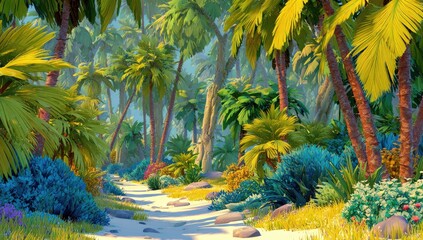 Tropical path through lush foliage