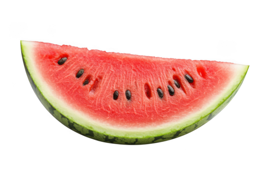 Juicy watermelon slice png image, fresh fruit, summer food, healthy eating, ripe, delicious, vector graphics, clip art, half watermelon isolated on transparent background - Powered by Adobe