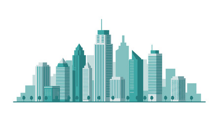Fototapeta premium Modern urban skyline with high-rise buildings in flat design style