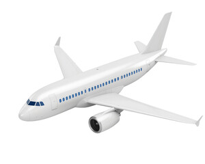 Firefly_ Flying plane icon. Cute, cartoon 3d realistic white airplane with blue portholes and