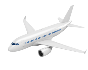 Firefly_ Flying plane icon. Cute, cartoon 3d realistic white airplane with blue portholes and