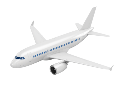 Firefly_ Flying plane icon. Cute, cartoon 3d realistic white airplane with blue portholes and