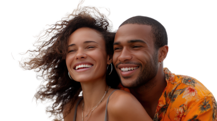 Radiant Pair Embrace: A smiling couple, captured in a close embrace, glows with happiness, their joy radiating under natural light. 