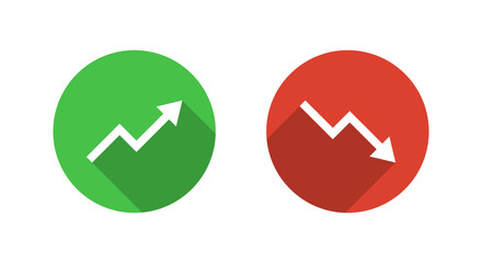 Up and down arrow icon with long shadow. Growth and decline trend symbol. Market increase or decrease concept