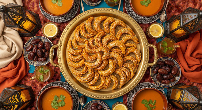 Ramadan Feast A Delicious Spread of Dates, Soup, and Pastries