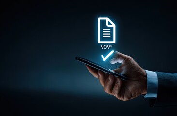 Hand holding phone, digital document verification