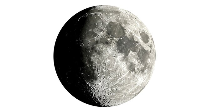 Moon with craters dark and light shades isolated on white - Powered by Adobe