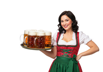 Octoberfest waitress in traditional Bavarian costume with beer